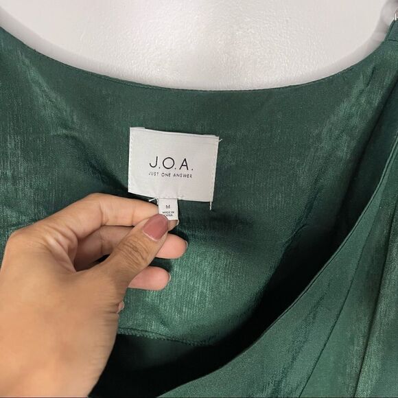 J.O.A. Fall In Love Forest Green Satin Midi Wrap Dress - Picture 12 of 14